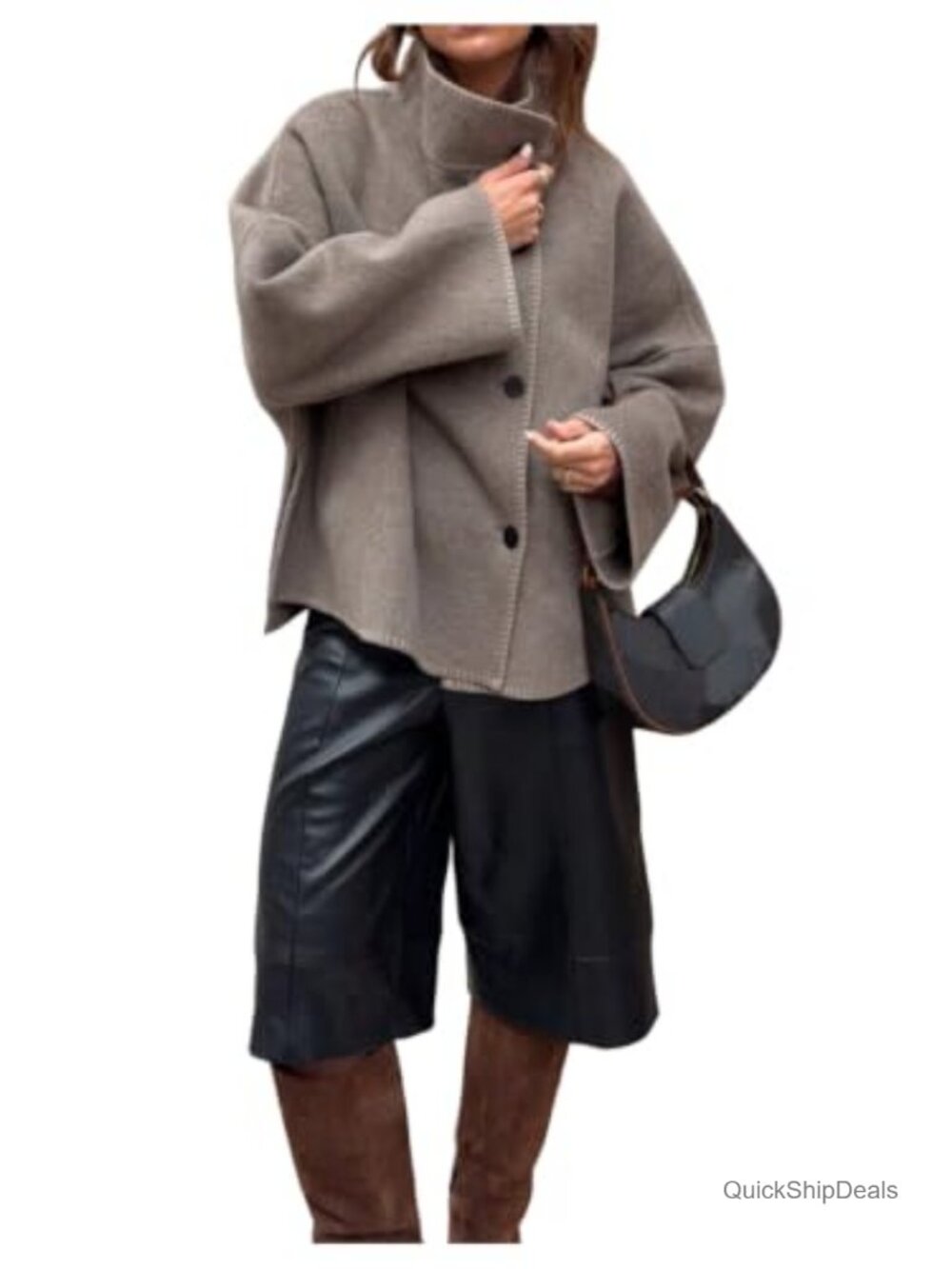 Women's Stand Collar Button Down Long Sleeve Overcoat